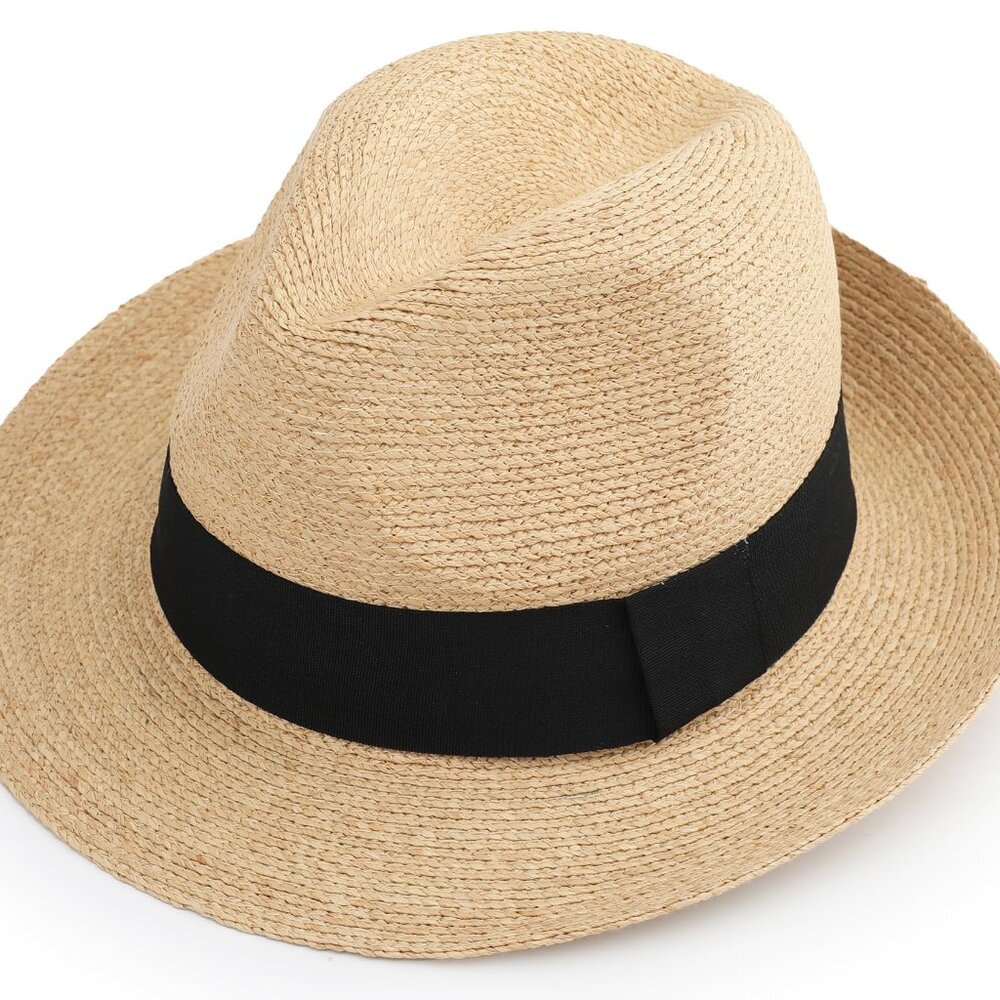 Raffia Straw Fedora Hat Packable Adjustable Class… - image 1